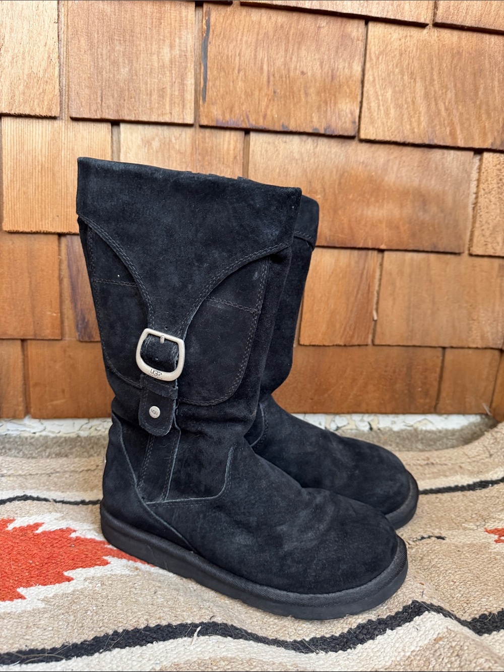UGG Black Suede Buckle Mid-Calf Boots